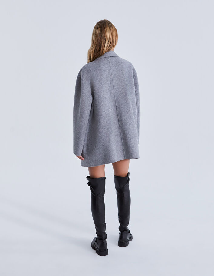 Manteau gris mi-long avec bijou strass Femme