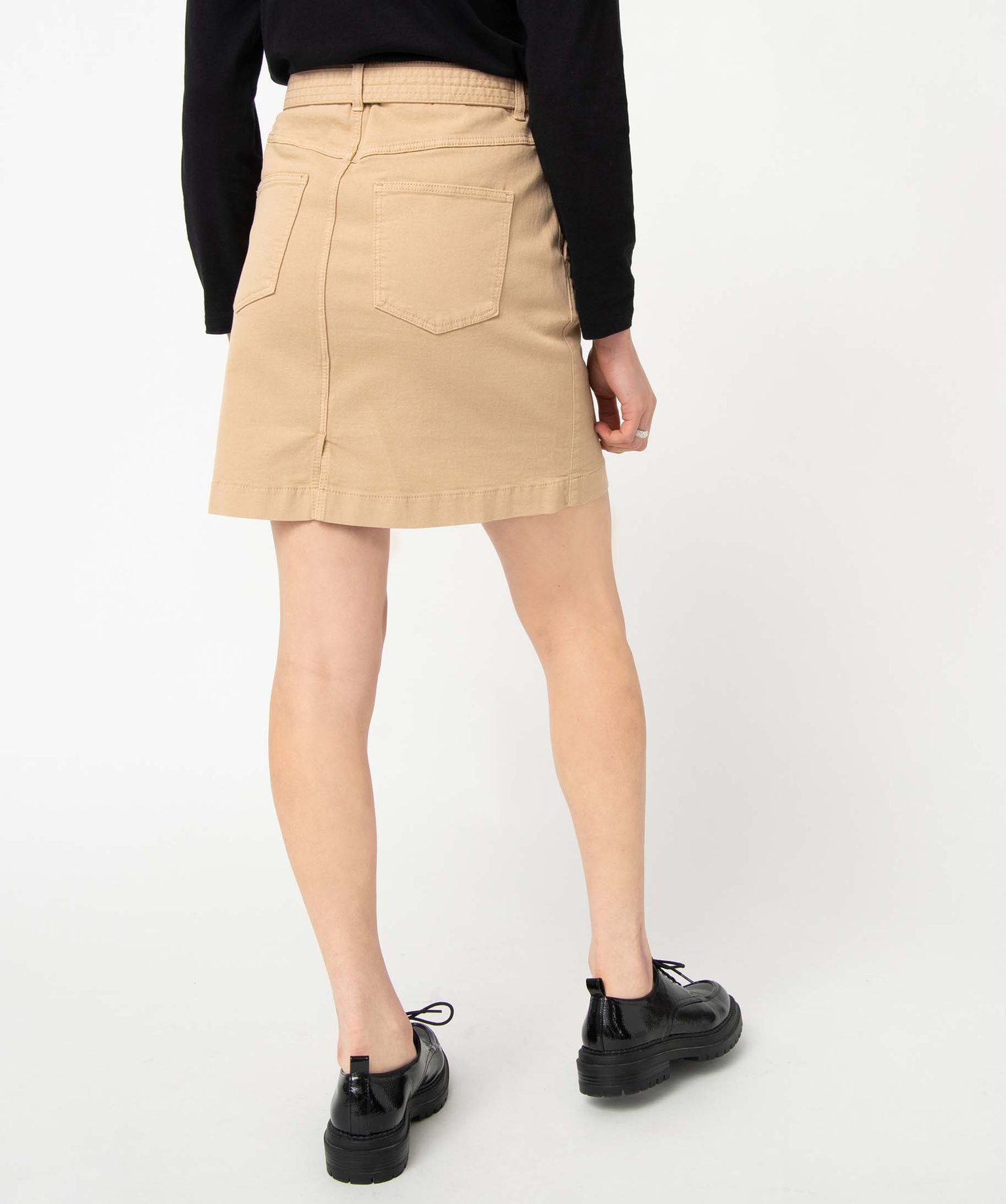 Jupe femme en toile de coton extensible avec ceinture beige | GEMO