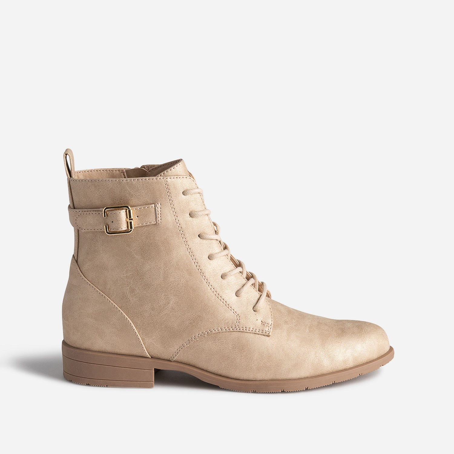 Bottine beige doré à lacets et bride