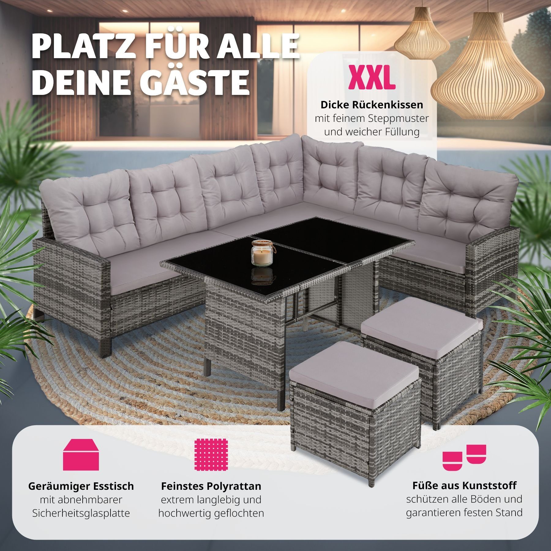 tectake Loungeset Barletta, (Set, 6-tlg)