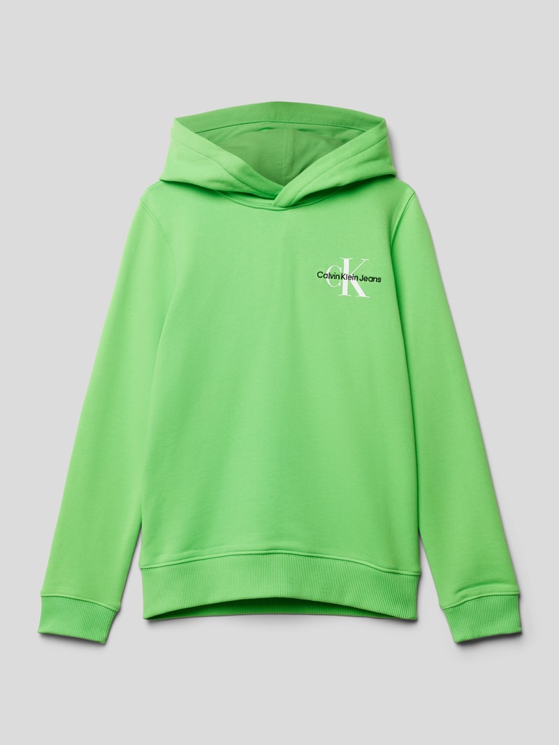 Hoodie mit Label-Print in neon grün