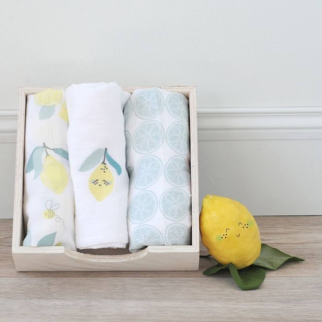 Lot de 3 langes en coton bio* Limonade jaune