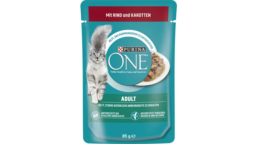 PURINA ONE Adult mit Rind und Karotten Katzennassfutter 26x85g Portionsbeutel 85 g