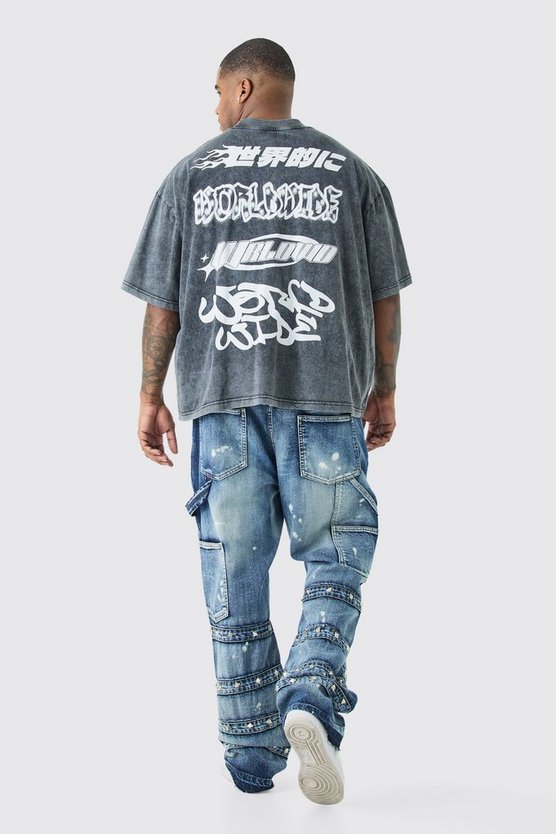 Plus Slim-Fit Schlagjeans mit verziertem Riemchen-Detail