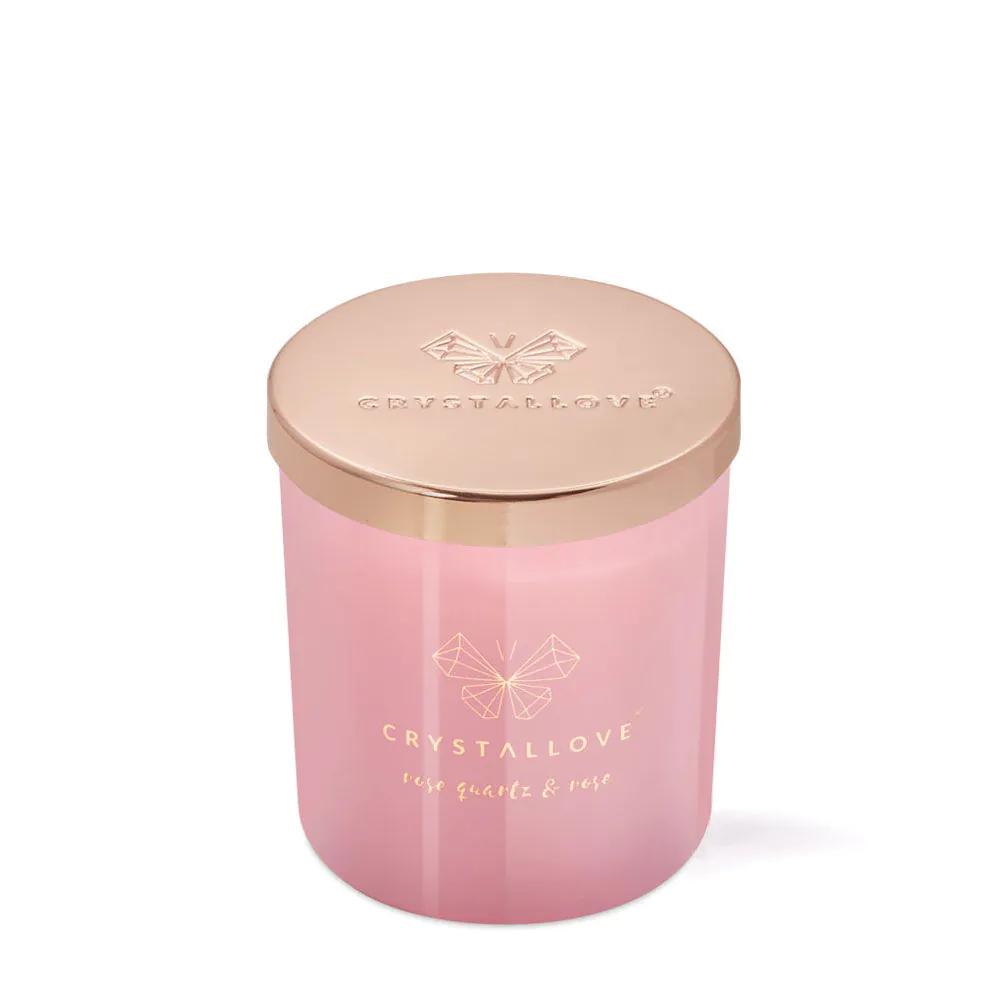 Vela de soja Crystallove com quartzo rosa e rosa