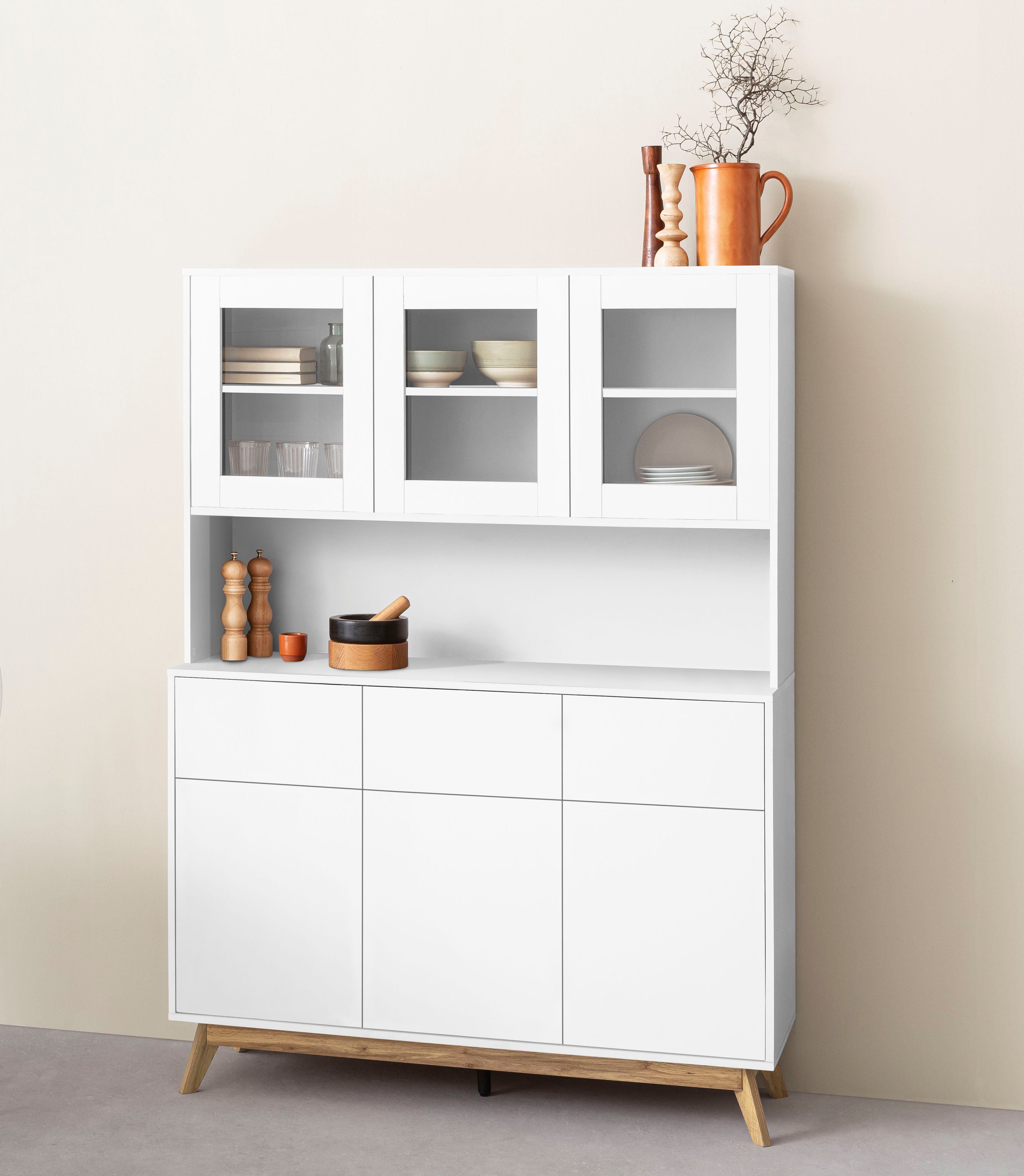 Home affaire Buffet Skandi 3 Glastüren, 3 Holztüren und 3 Schubkasten, Breite 120 cm, Höhe 165 cm