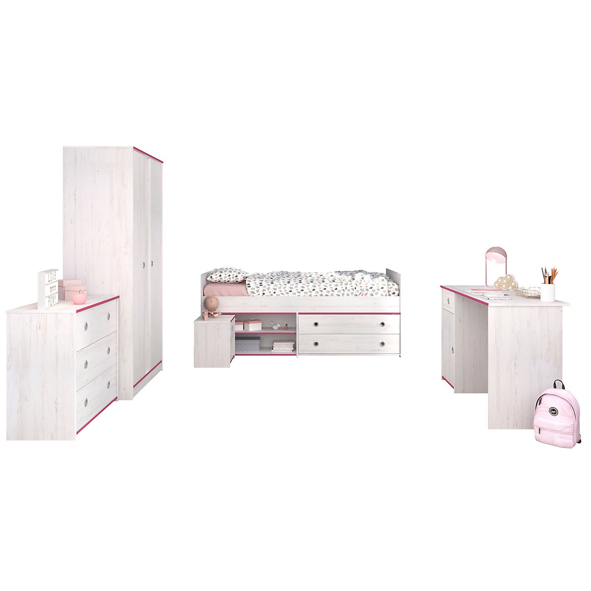 Kinderzimmer Smoozy 36 mit Bett, Kommoden, Schreibtisch und Kleiderschrank