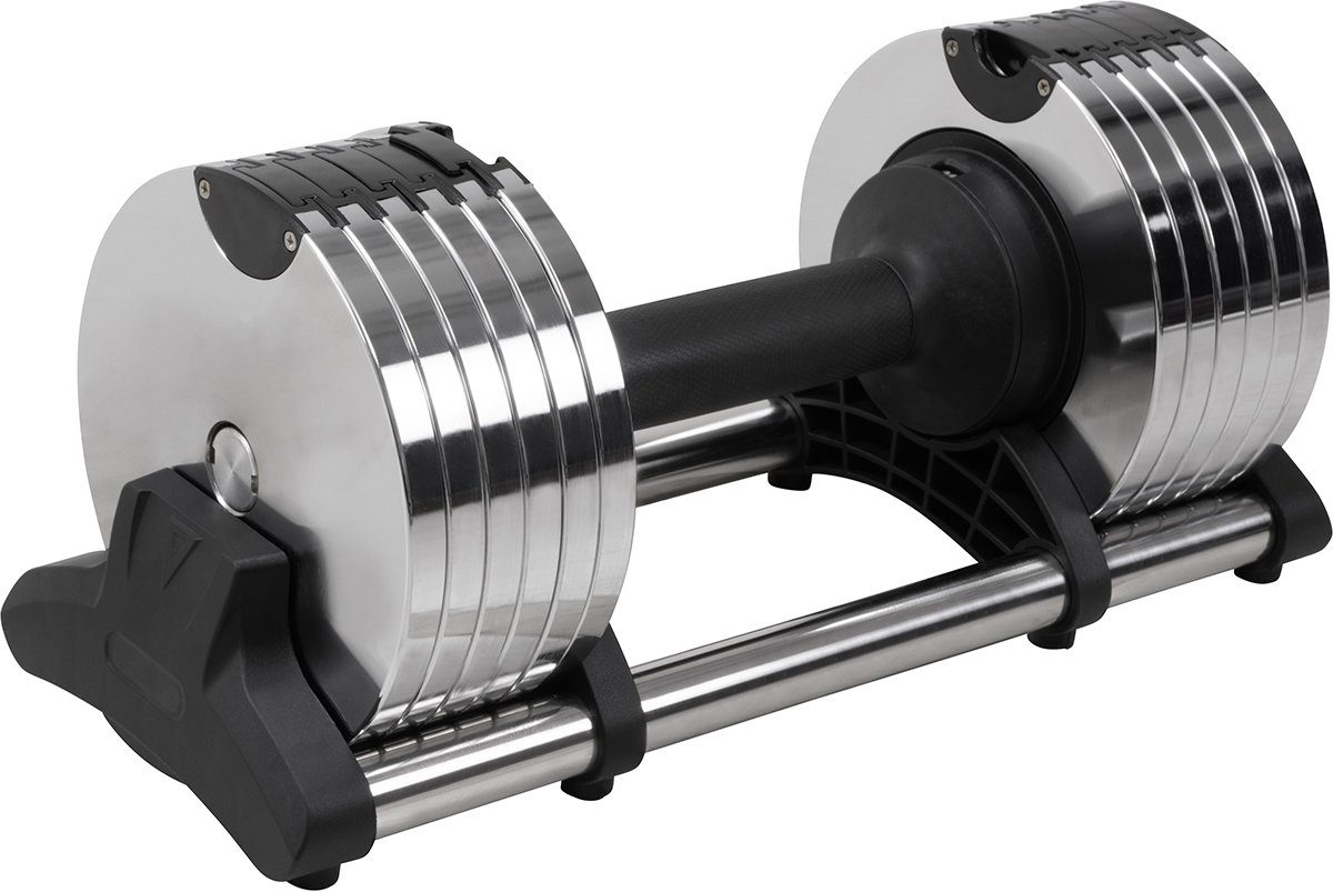 Miweba Sports Kurzhantel verstellbares Fitness Hantel Set VH100 inkl. Gestell, (Packung, 12 Gewichtsstufen, 2 – 24 kg, funktionales Verschluss-System, Stahl, Chrom Optik, platzsparend, Krafttraining, Muskelaufbau, Sport, Workout, Kurzhantelset), 12-i