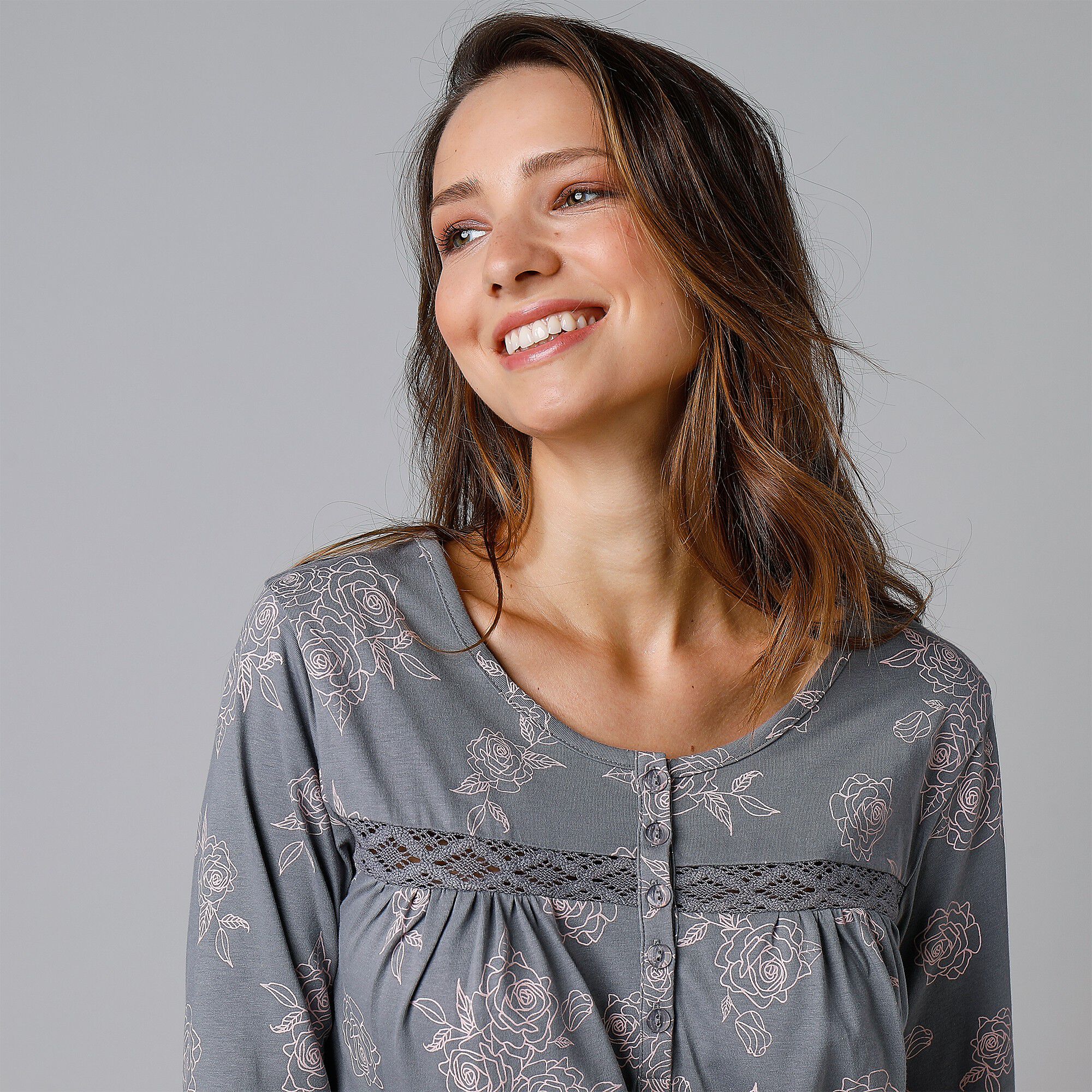 Chemise de nuit longue manches longues imprimée 