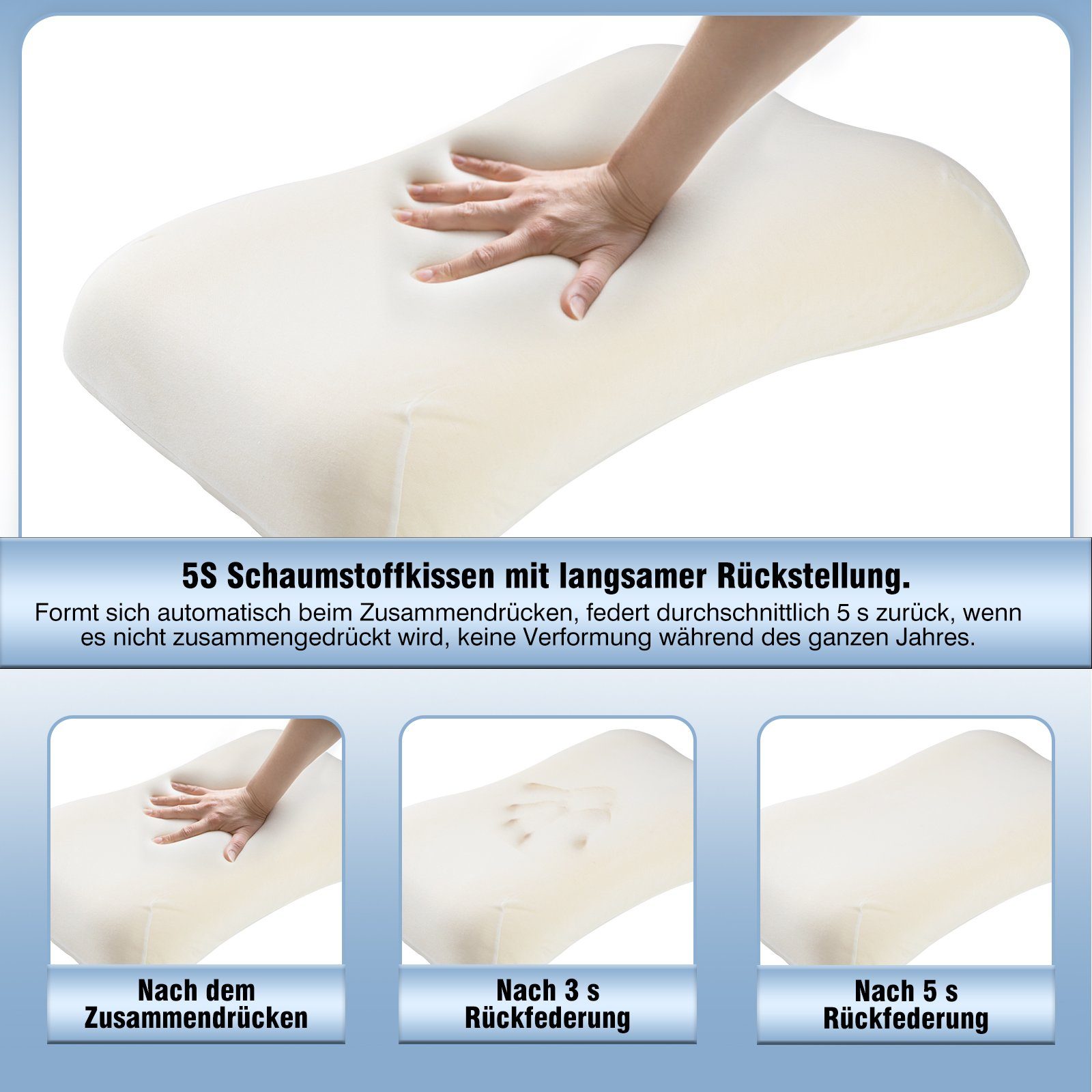 Nackenstützkissen Nackenstützkissen höhenverstellbar für nackenschmerzen und schulter, Elegear, Füllung: Memory-Foam, Bezug: Modalstoff, Rückenschläfer, Seitenschläfer, Bauchschläfer, 60X34cm Kopfkissen, Schlafkissen mit Bezug