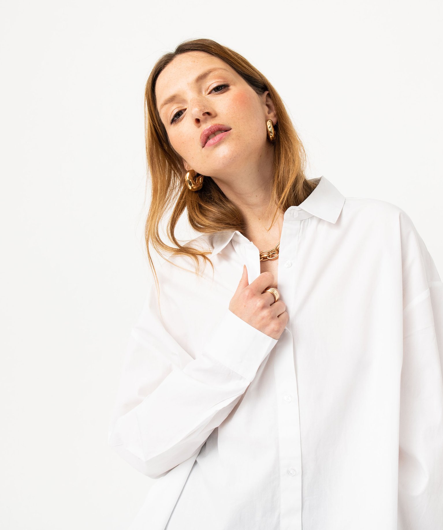 Chemise à manches longues coupe oversize femme blanc | GEMO