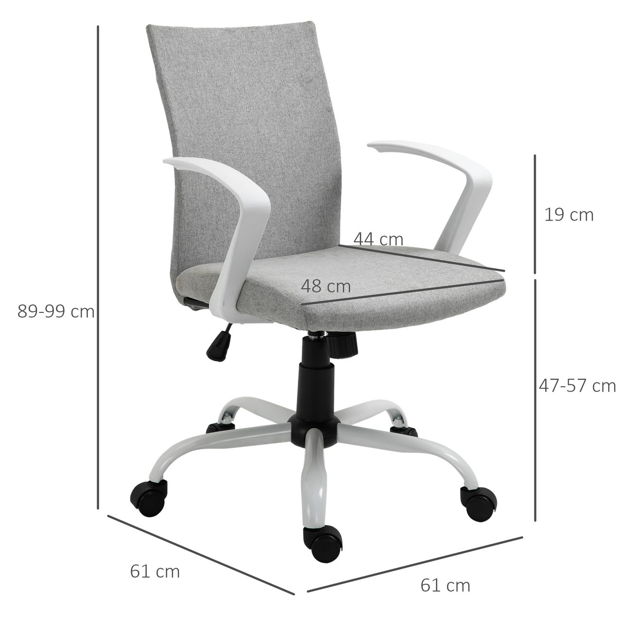 HOMCOM Bürostuhl Schreibtischstuhl Netzrückenstütze mit Wippenfunktion Kopflehne Home-Office-Stuhl höhenverstellbarer ergonomisch 360°-Drehräder Schaumstoff Nylon Grau 61 x 61 x 89-99 cm