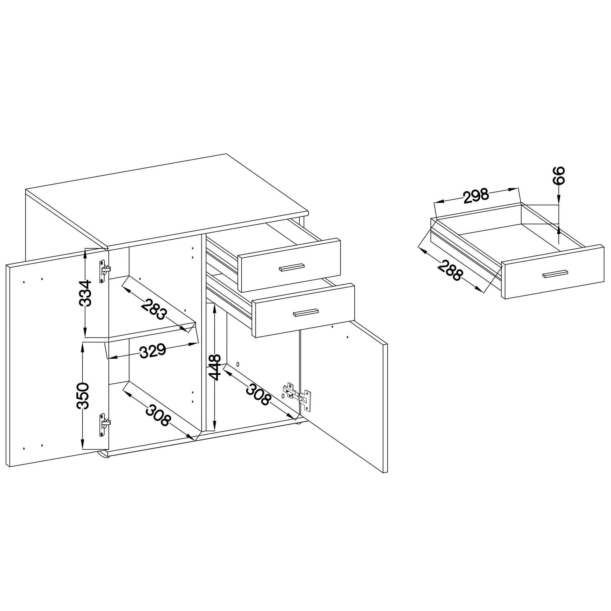 Furnix Kommode multifunktionaler klassischer Schrank MIDOS 2, mit 2 Türen und 2 Schubladen, B71 x H75 x T35 cm