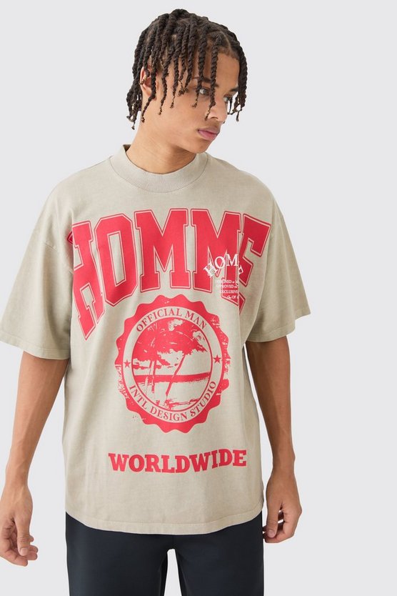 Oversize T-Shirt mit Homme Print