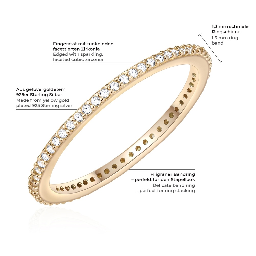 Glanzstücke München Bague en argent Argent sterling Oxyde de zirconium (CZ) en Or jaune Bague