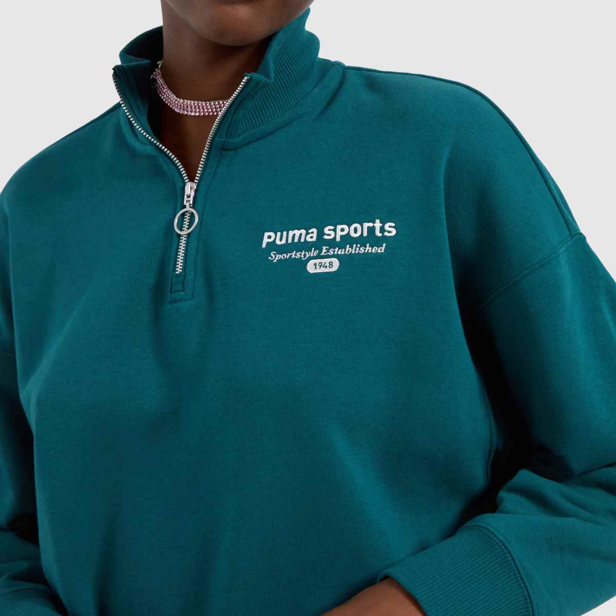 PUMA – Mörkgrön tröja med halv dragkedja