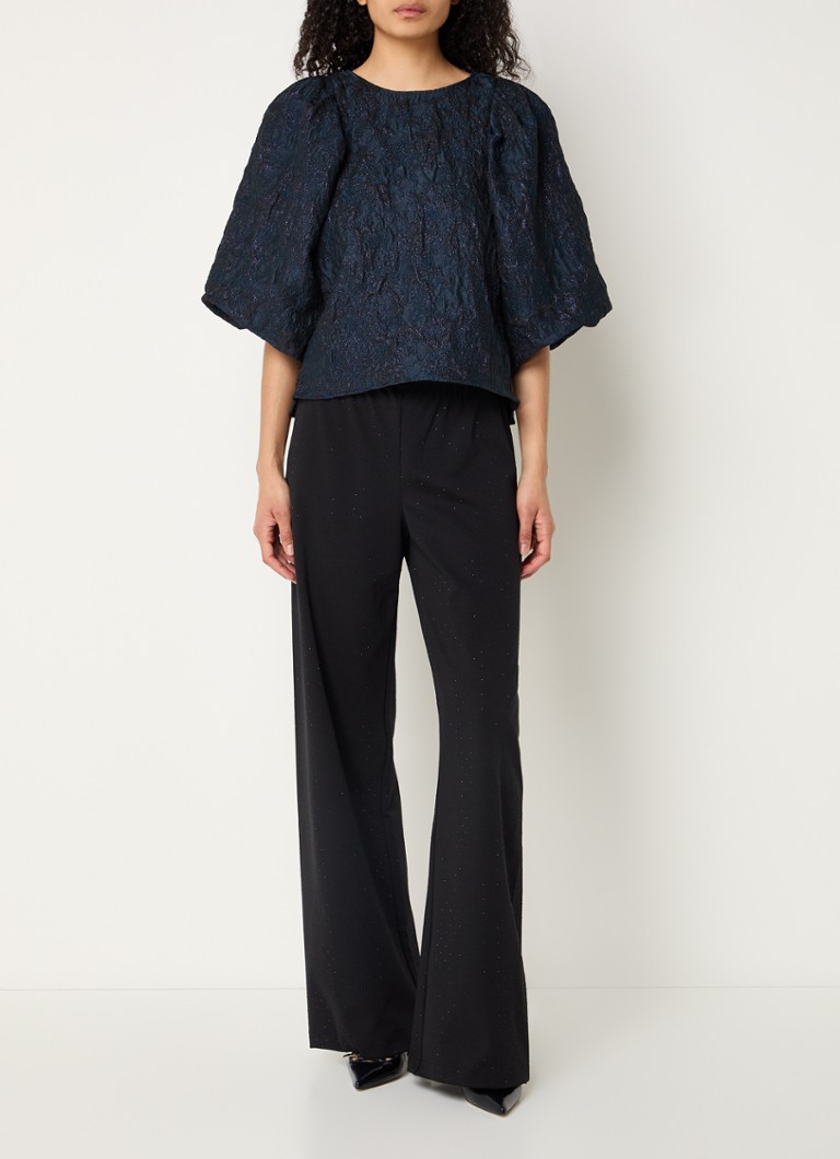 Top Zasu cu umerii goi, cu imprimeu jacquard și lurex.