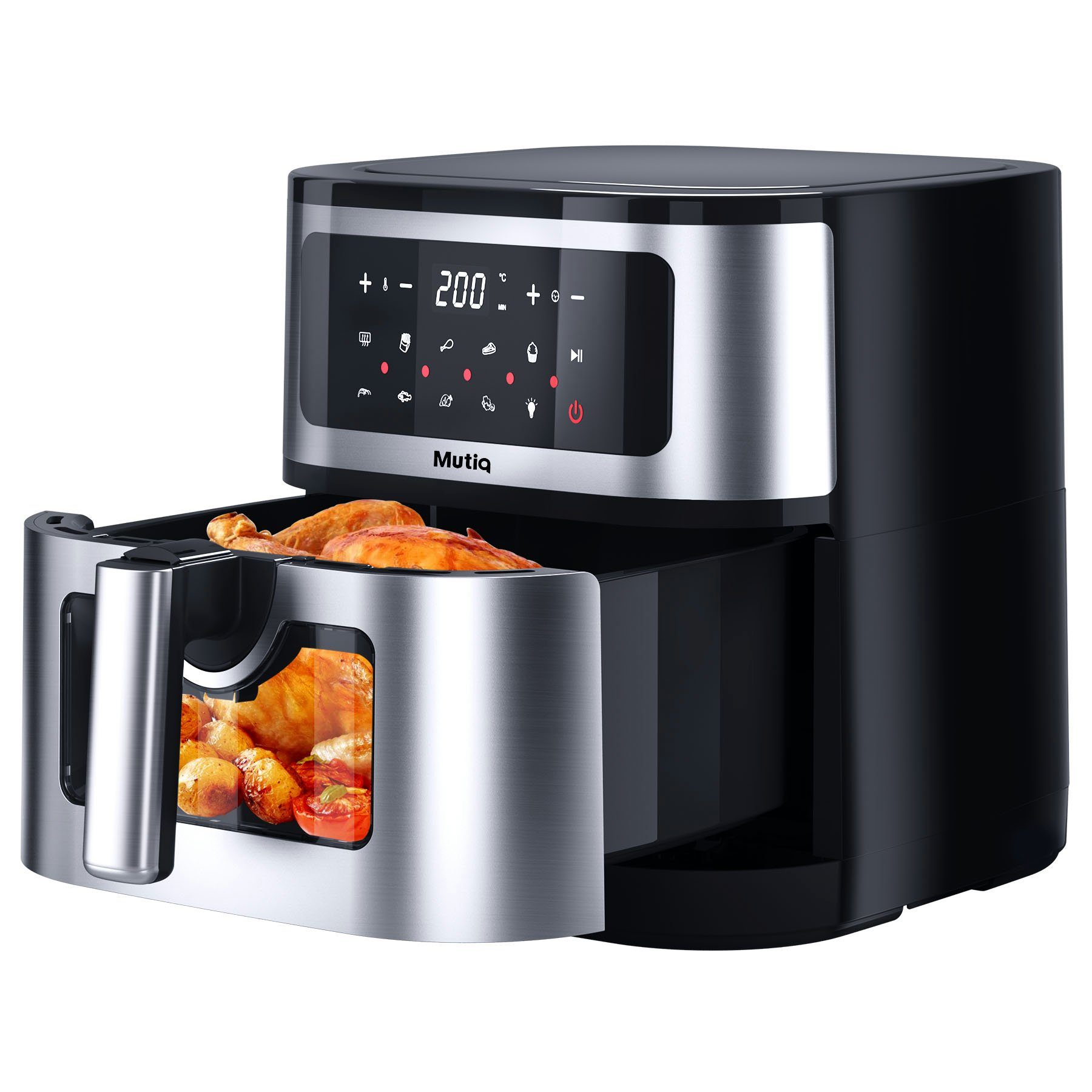 Senmudi Heißluftfritteuse 7.5L Airfryer 10 Programme,LED Touchscreen friteuse, 1800,00 W, Präzise Temperaturregelung 50~200℃, Timer, Fritteuse ohne Öl