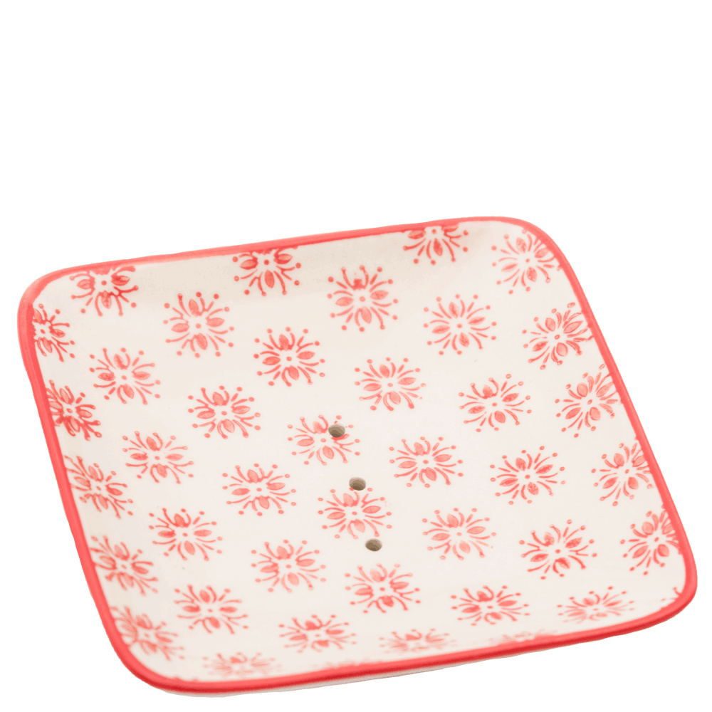 La savonnerie de nyons Porte-Savon Carré Pattern Rouge Porte-savon