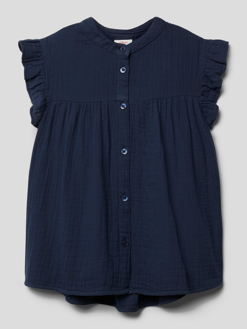 Blusenshirt aus Baumwolle mit Strukturmuster in marineblau