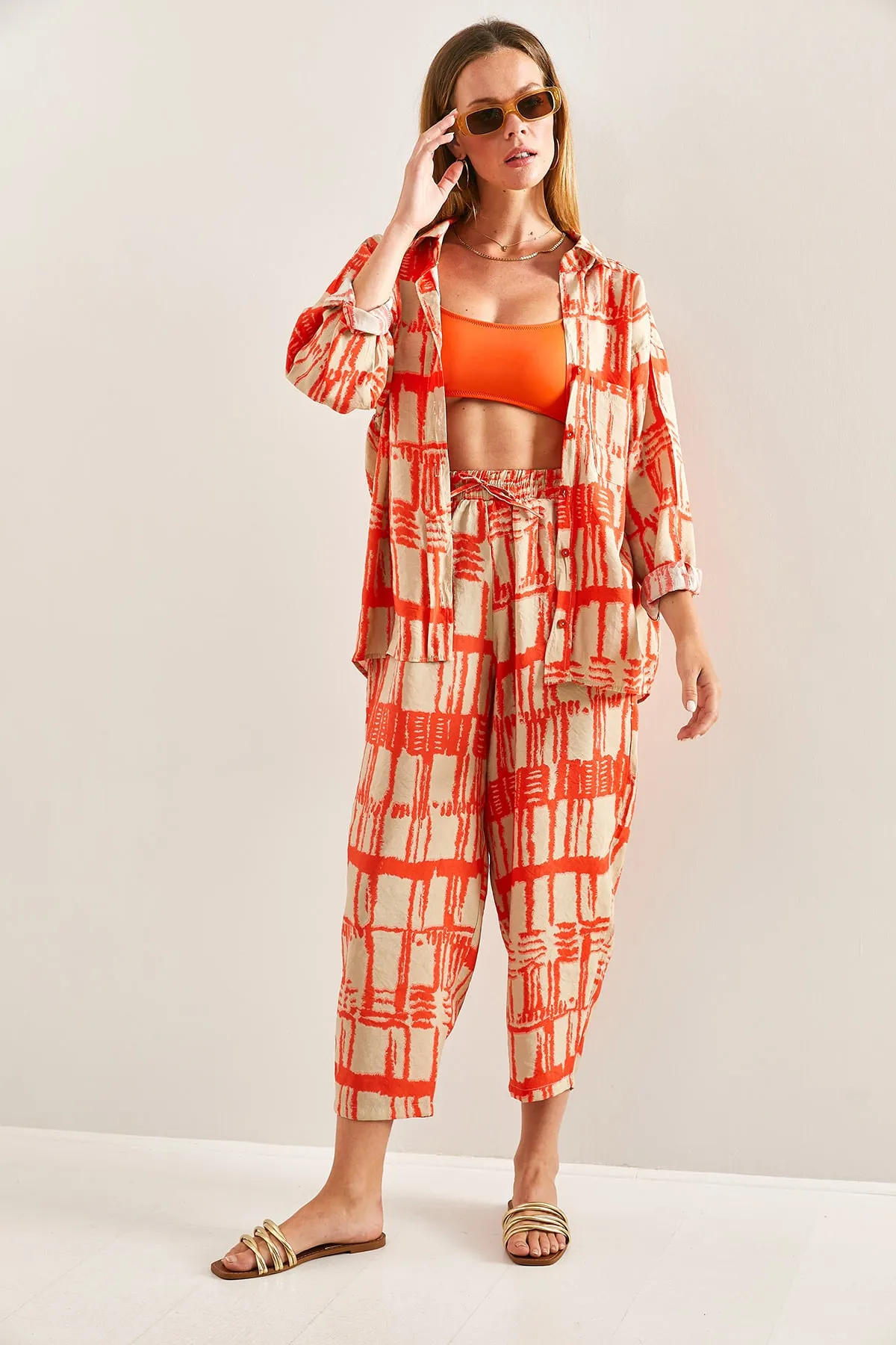 Bianco Lucci  Damen-Set mit elastischem Bund, Hose, Hemd, Unterteil und Oberteil