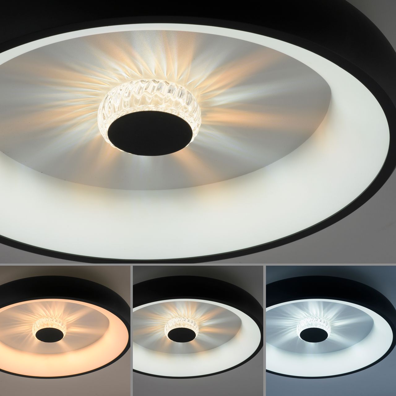 JUST LIGHT LED Deckenleuchte VERTIGO, CCT, dimmbar, Fernbedienung, Ø46,5 cm, Kristall-Effekt