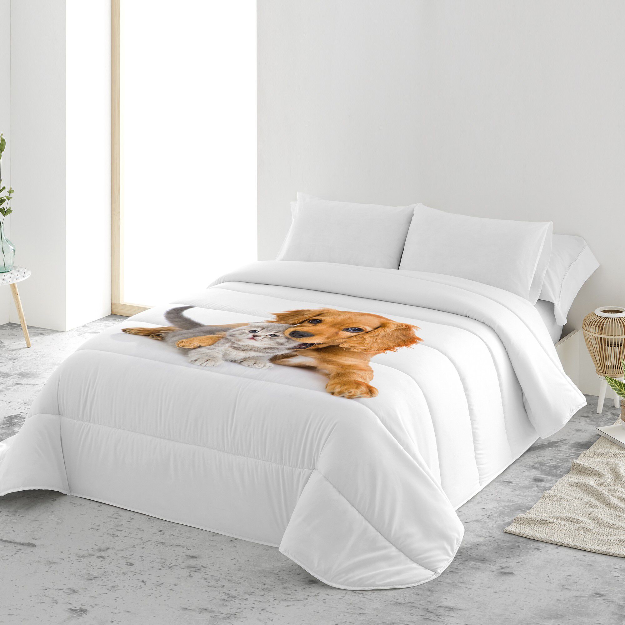 Couette microfibre imprimée chat et chien 200 g/m²