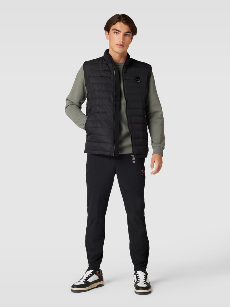 Steppweste mit Label-Patch Modell 'Lincoln' in schwarz