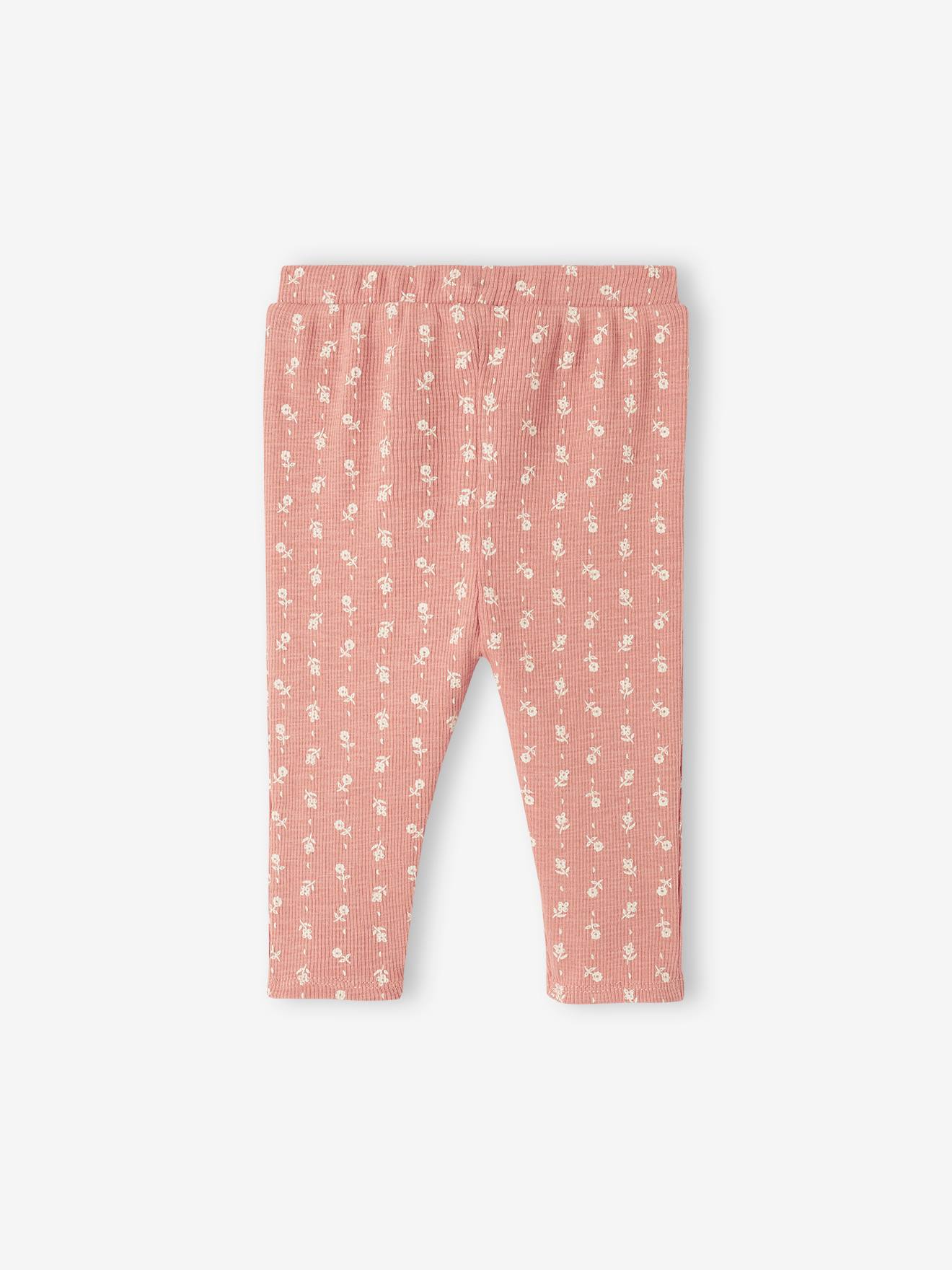 Legging imprimé bébé en maille côtelée beige