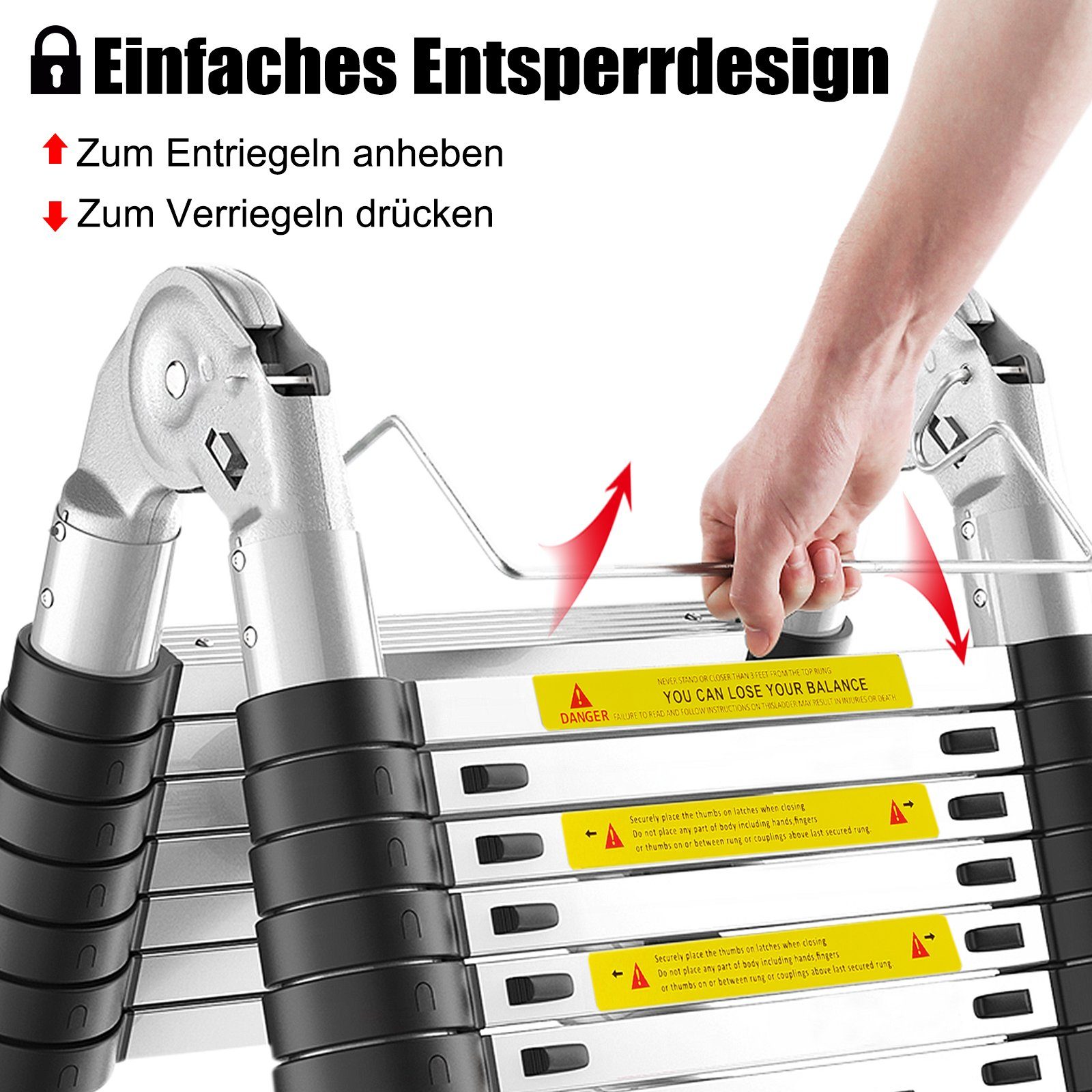 UISEBRT Teleskopleiter Klappbar Aluminiumleiter Ausziehleiter (1,9M+1,9M)