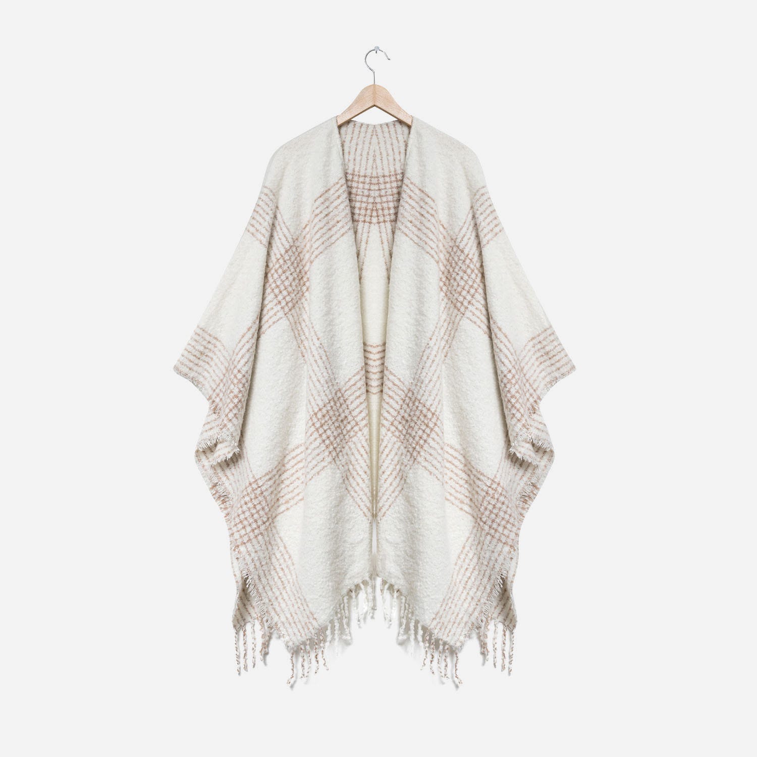 Poncho TEXTO écru à rayures-carreaux - taille unique