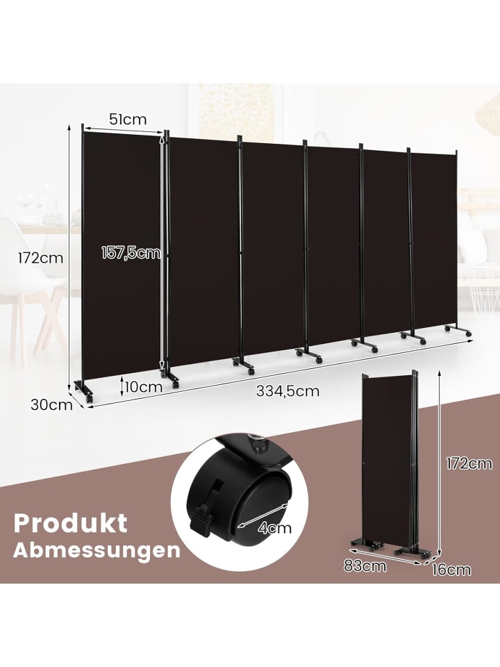 COSTWAY Raumteiler 6 tlg. 172cm in Braun günstig kaufen onesize