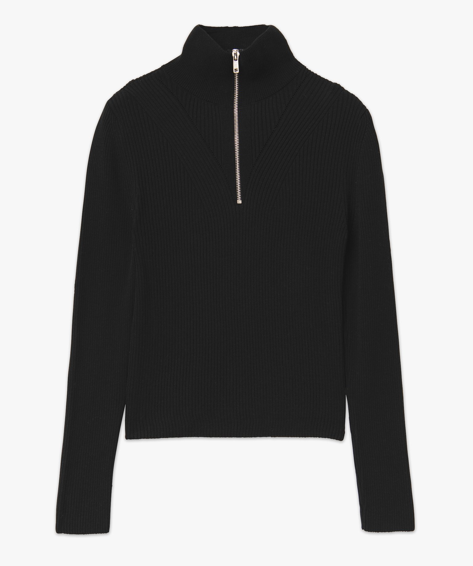 Pull à col montant zippé en maille ctelée femme noir | GEMO
