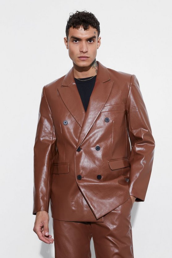 Lockerer zweireihiger PU-Blazer