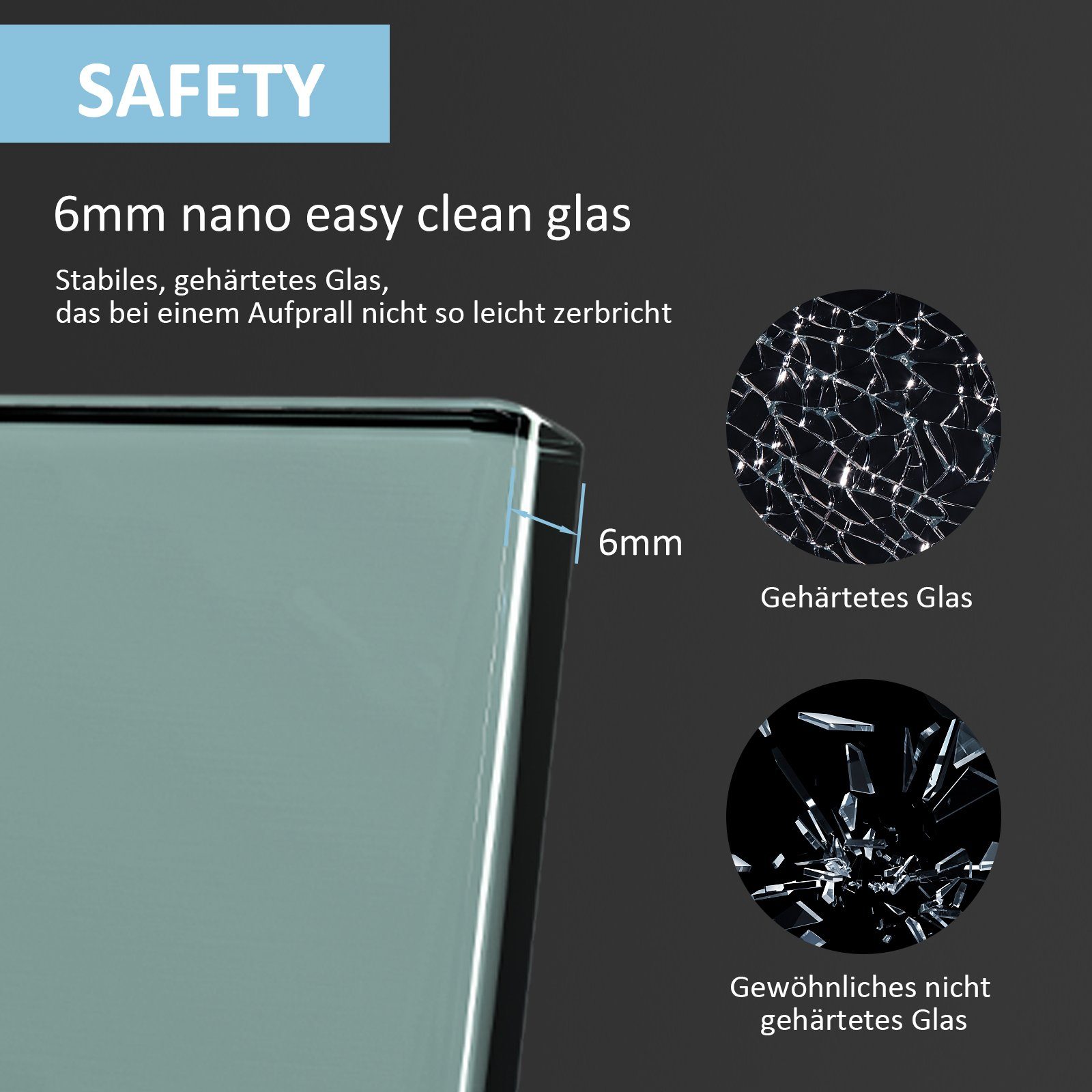 Boromal Badewannenaufsatz Duschwand Badewanne Schwarz 130cm 3-teilig Faltbar Badewannenfaltwand, (Klarglas /Teilsatiniert glas), Badewannenfaltwand Glaswand 6mm ESG Glas