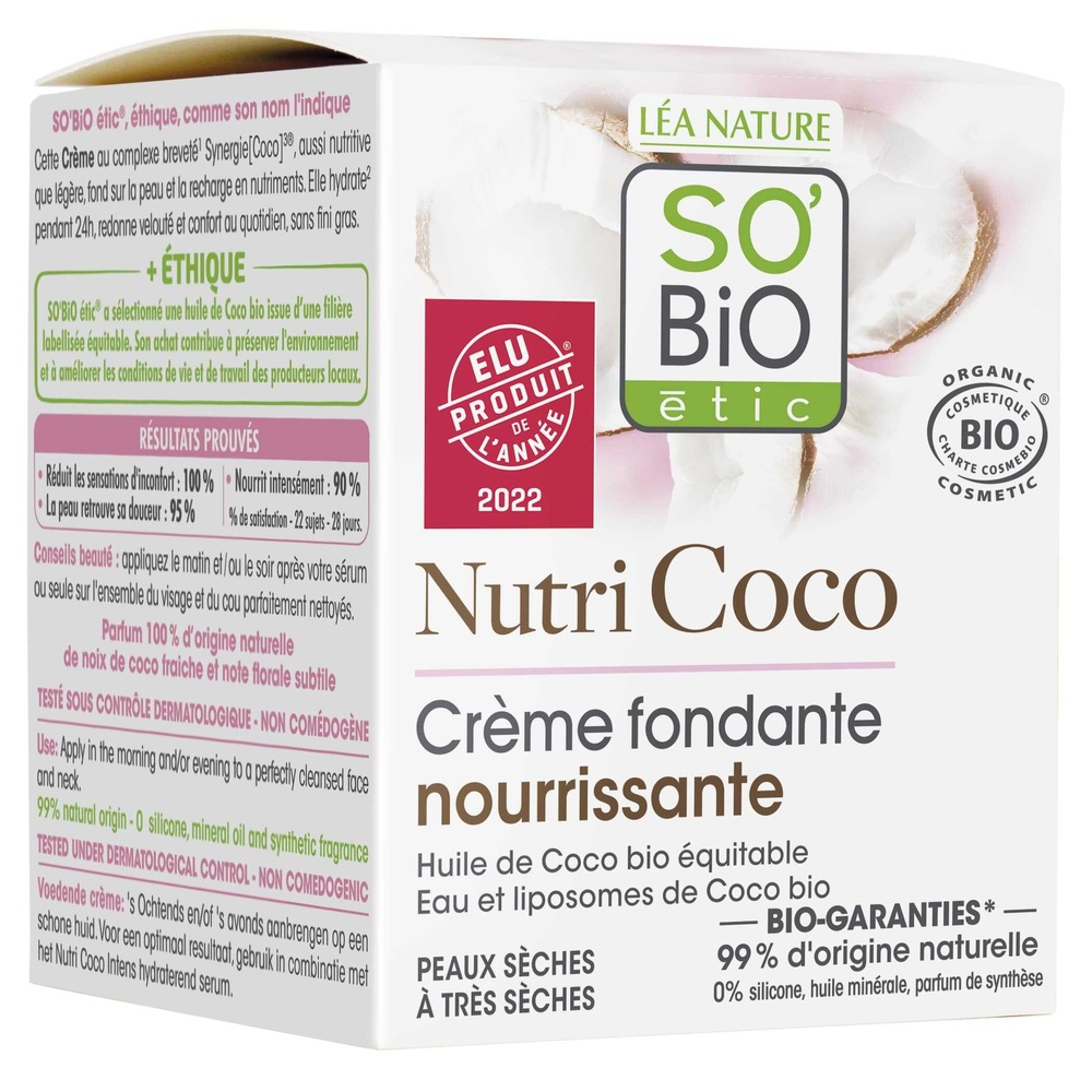 LÉA NATURE SO BiO étic Crème fondante nourrissante, peaux sèches à très sèches, Nutri Coco Crème fondante