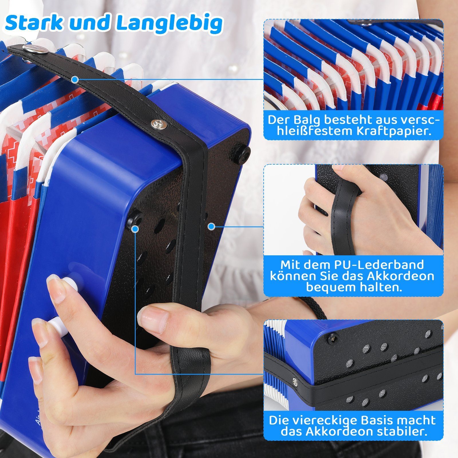 TLGREEN Kinder-Akkordeon Ziehharmonika 10 Tasten, Musikinstrument