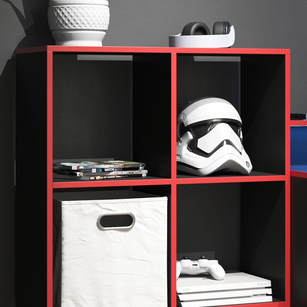 Vicco Raumteiler Standregal Bücherregal KARREE 6 Fächer Schwarz/Rot