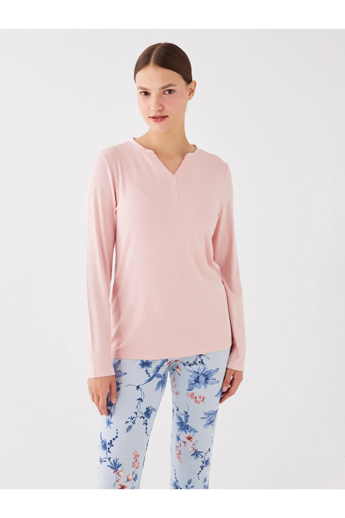 LC Waikiki  Damen-Pyjama-Set mit lockerem Kragen, einfarbig, langärmelig