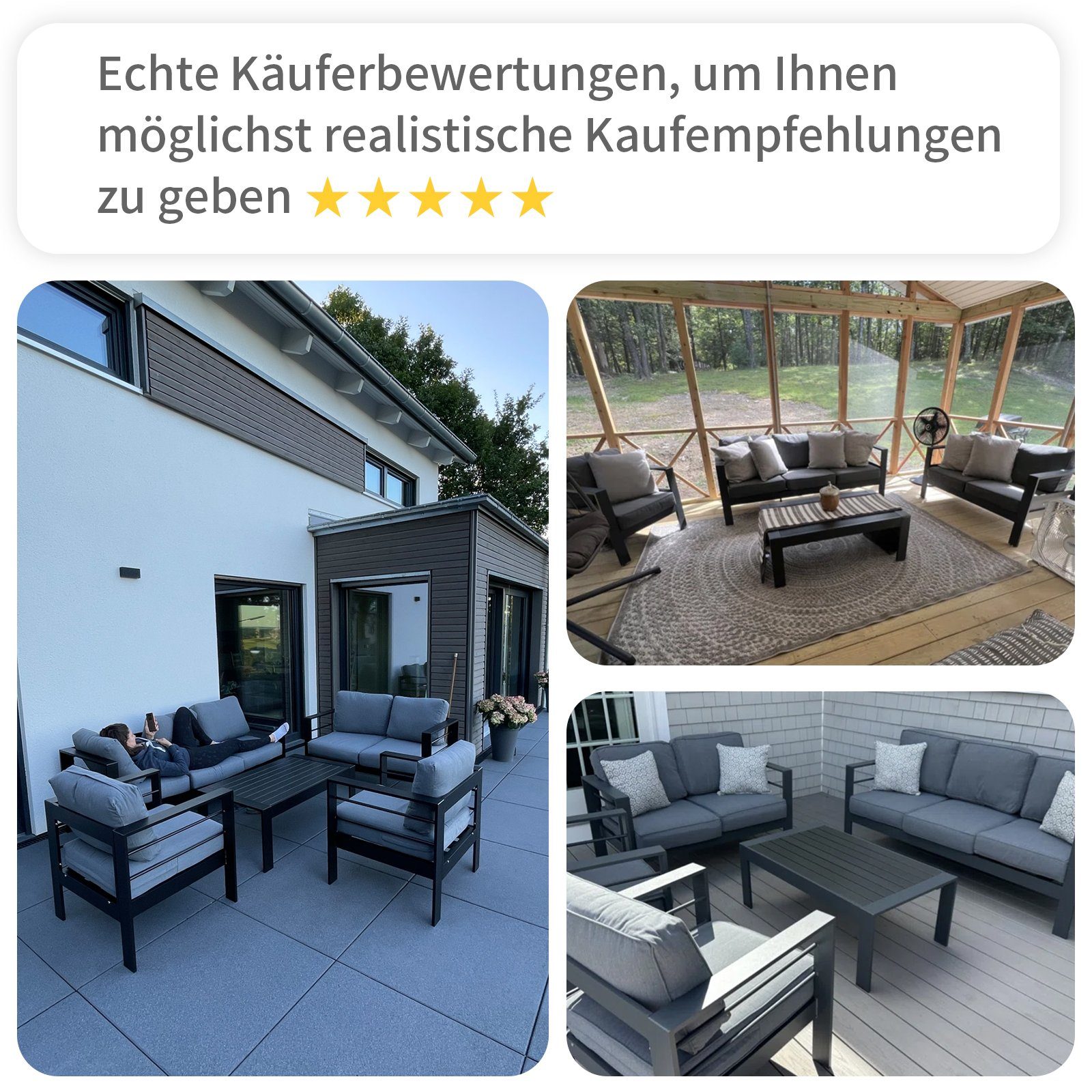 MeXo von GLP HOME Loungeset Gartenmöbel set sale aus Aluminium, Gartenlounge Set für 4-7 Personen, (Spar-Set, Essgruppe 4-5-tlg., 1x3er-Sofa, 1x2er-Sofa, 2xEinzelsessel, 1xTisch)