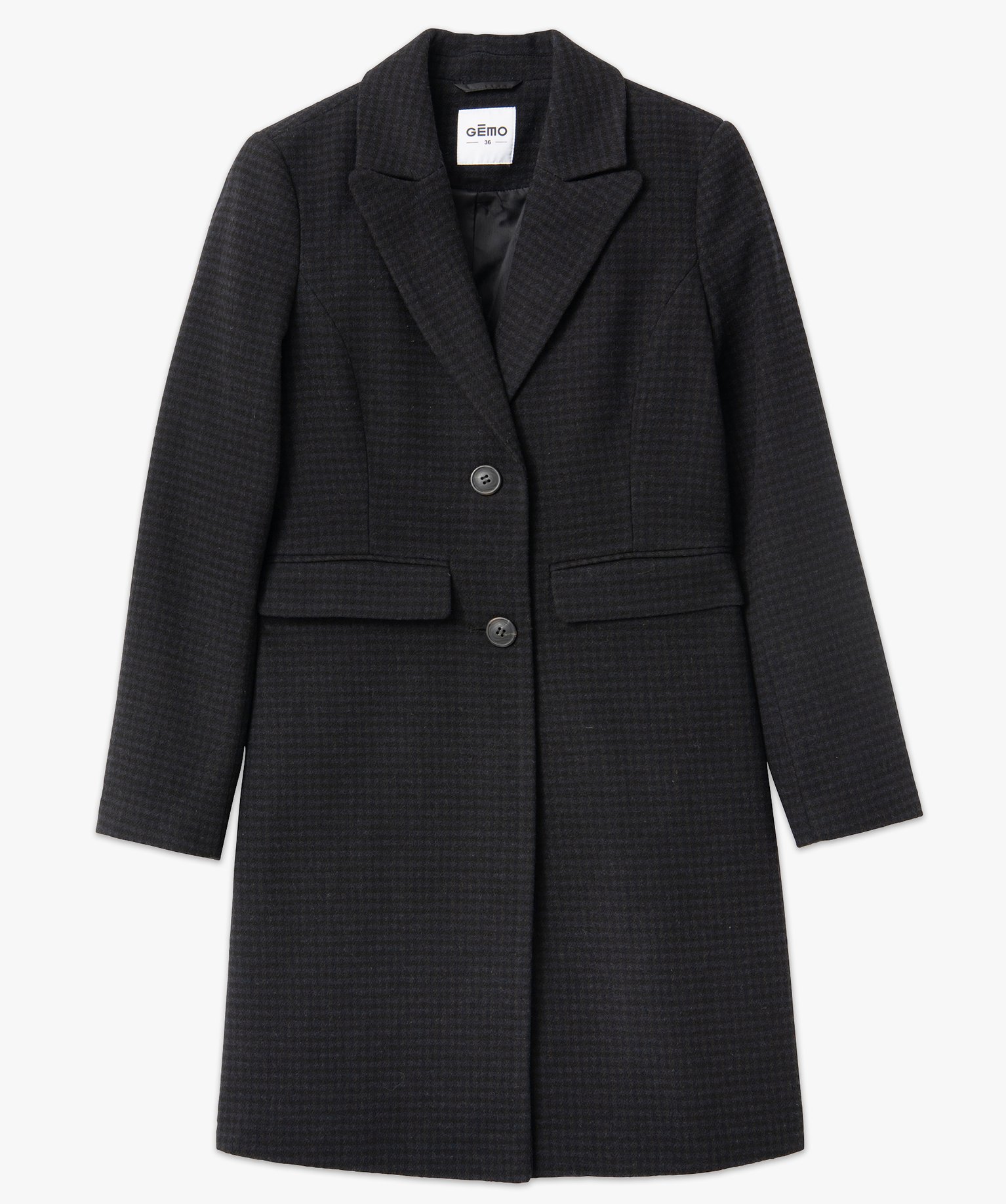 Manteau femme à motif pied de poule noir | GEMO