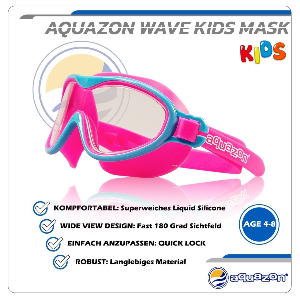 AQUAZON Taucherbrille WAVE Junior Kinder Schwimmbrille, Schnorchelbrille, 3-7 Jahre