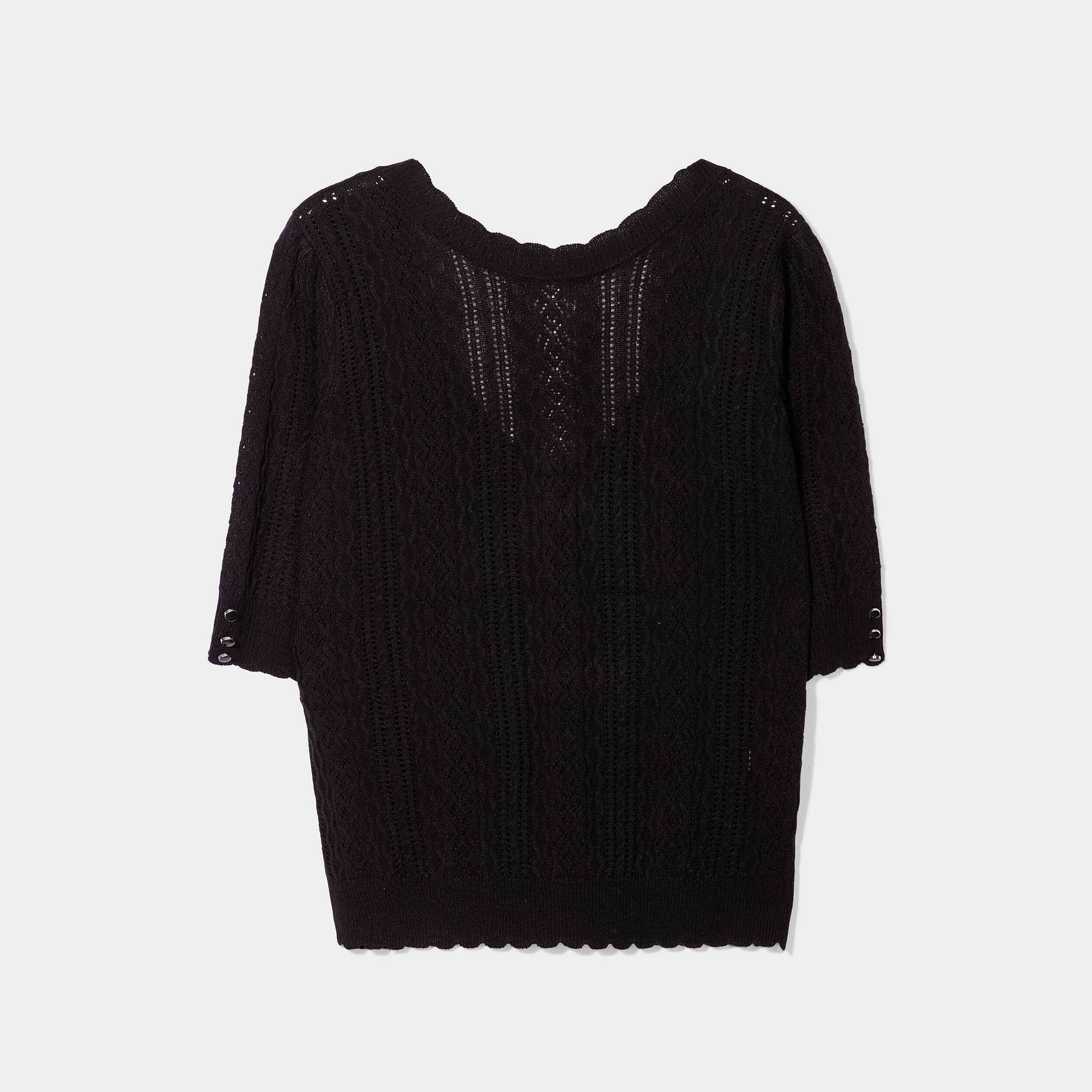 Pull dos ouvert ajouré manches 3 4 noir femme | La Halle
