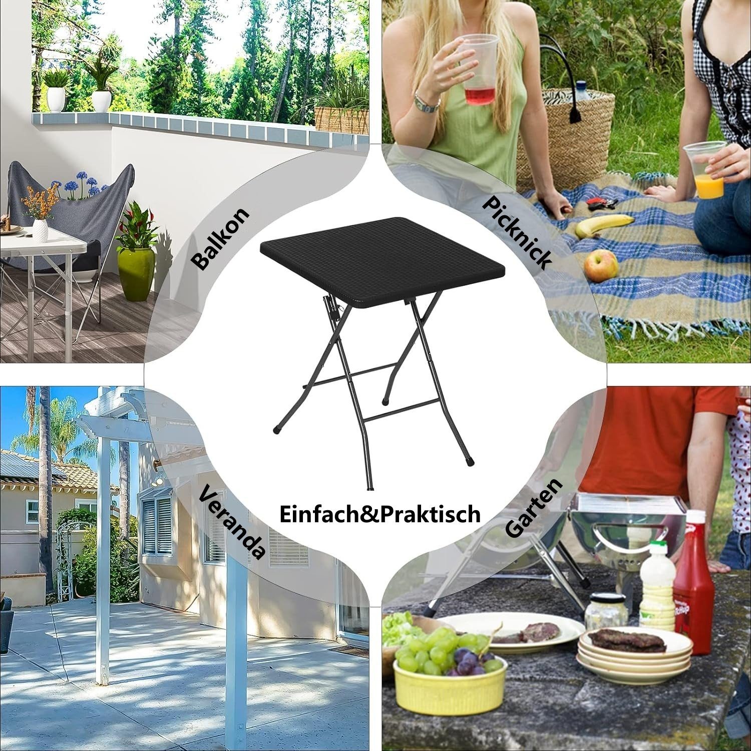 EUGAD Gartentisch (1-St), klappbarer Balkontisch Campingtisch, quadratisch