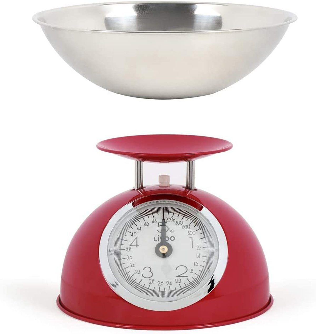 LIVOO Küchenwaage DOM298r Rot Retro Design Edelstahlschüssel 1,8 Liter