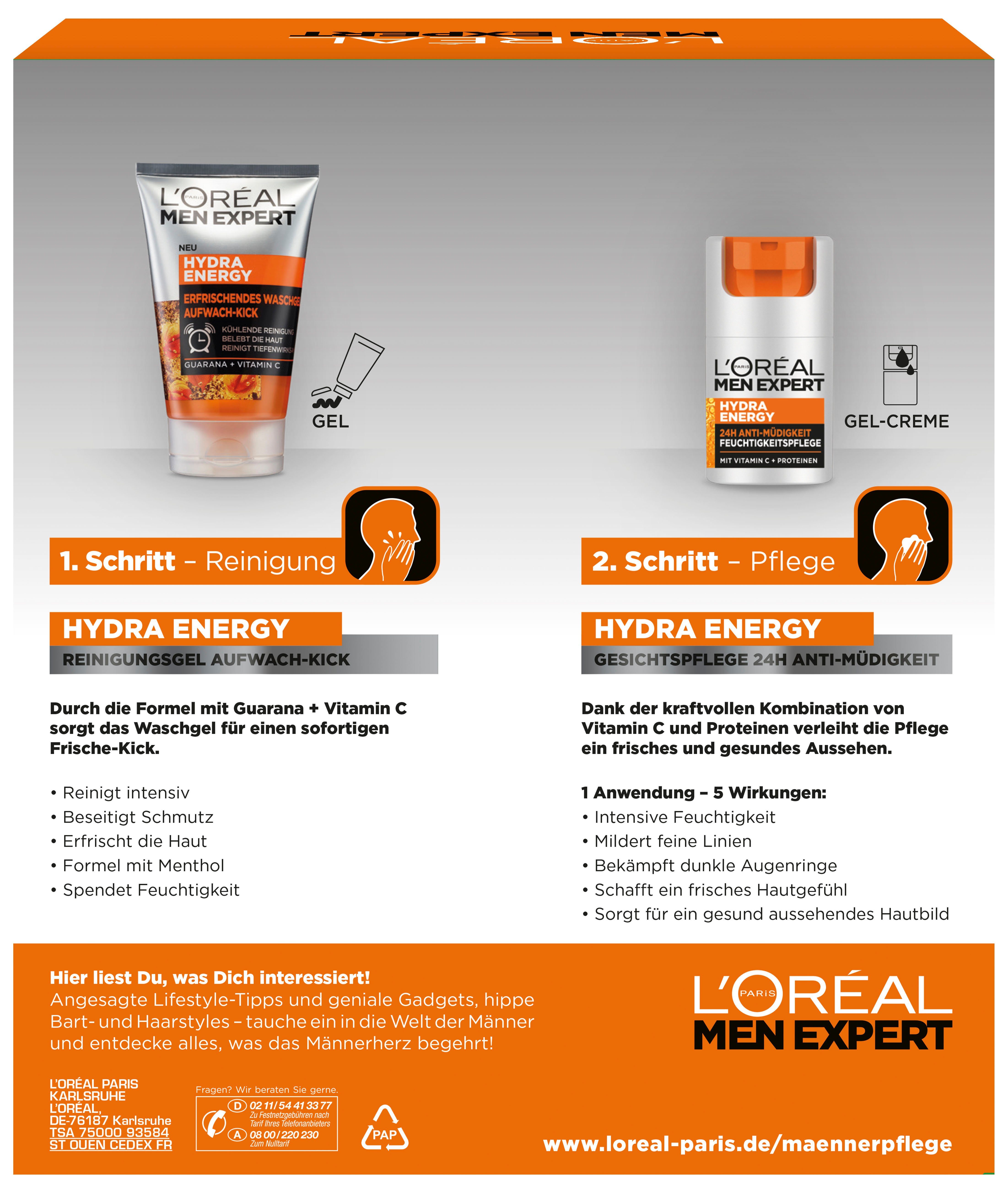 L'ORÉAL PARIS MEN EXPERT Gesichtspflege-Set L'Oréal Men Expert Hydra Energy Geschenkset, mit Vitamin C