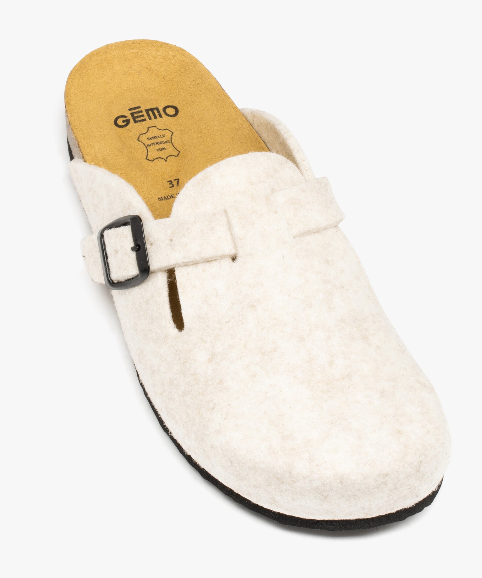 Chaussons femme mules plates en feutrine unie beige | GEMO