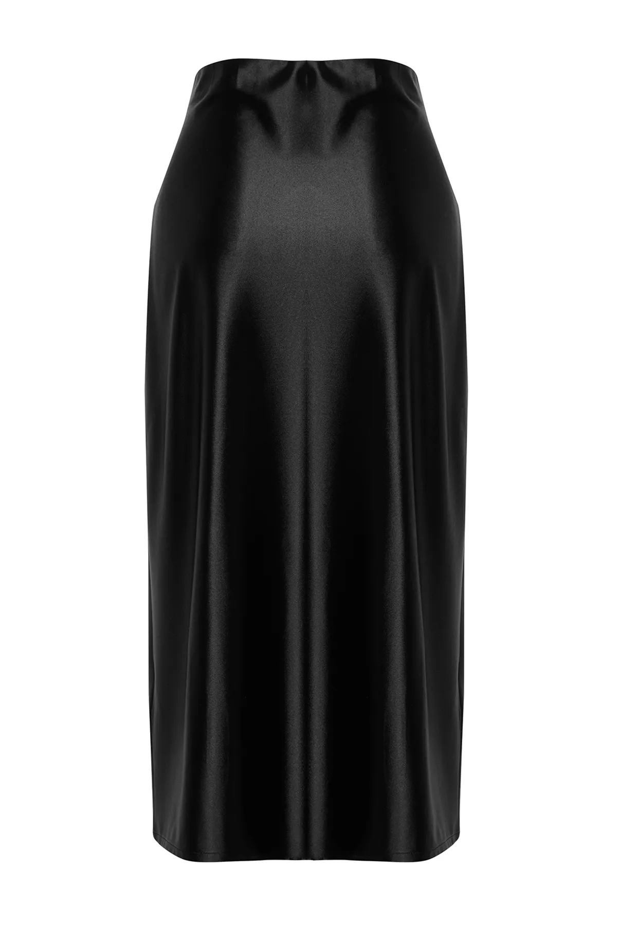 Trendyol Collection  Schwarzer Premium Satin A-Linien/Glockenform Midi Strickrock TWOAW24ET00088