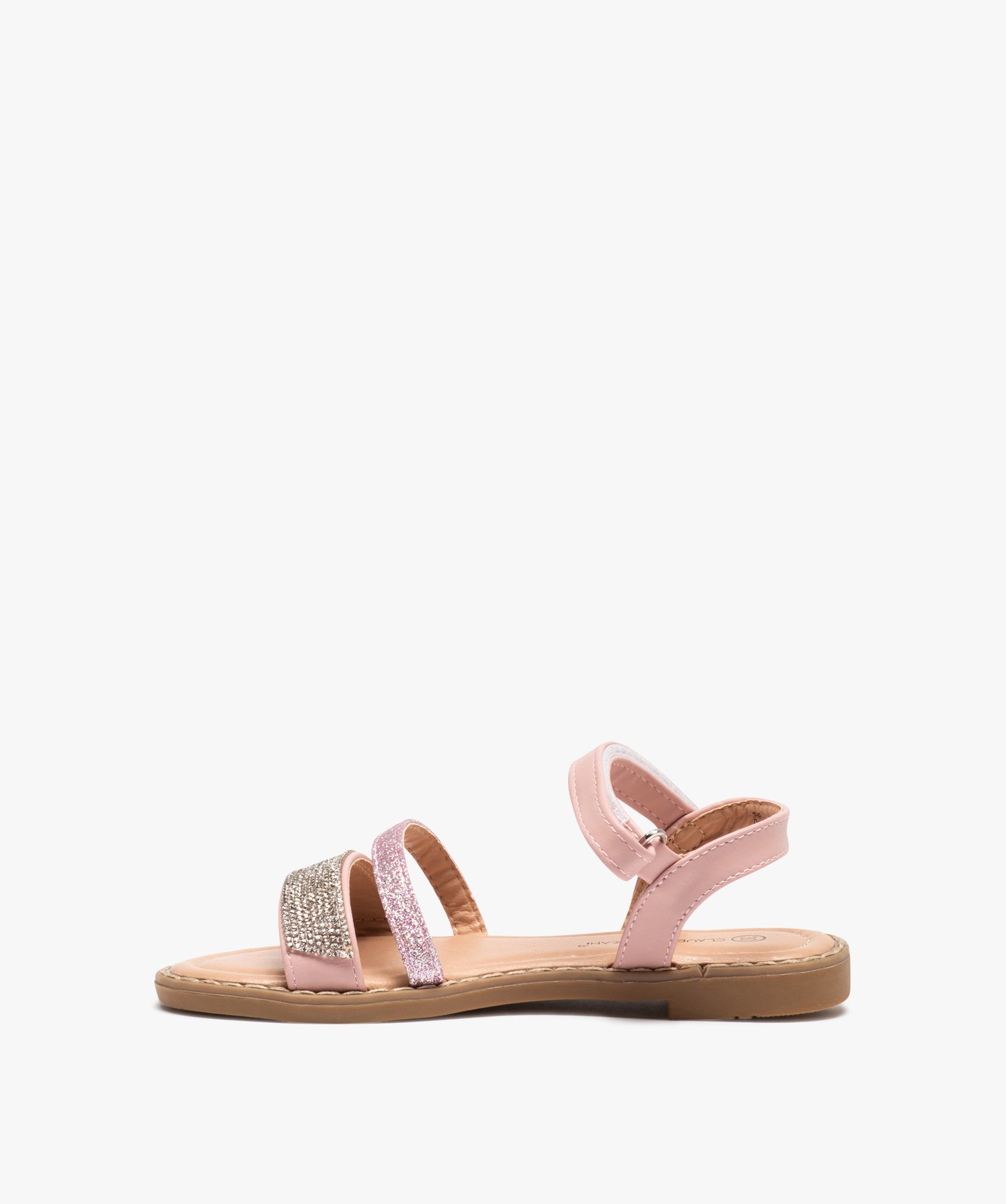Sandales fille à strass et paillettes avec fermeture à scr... rose | GEMO