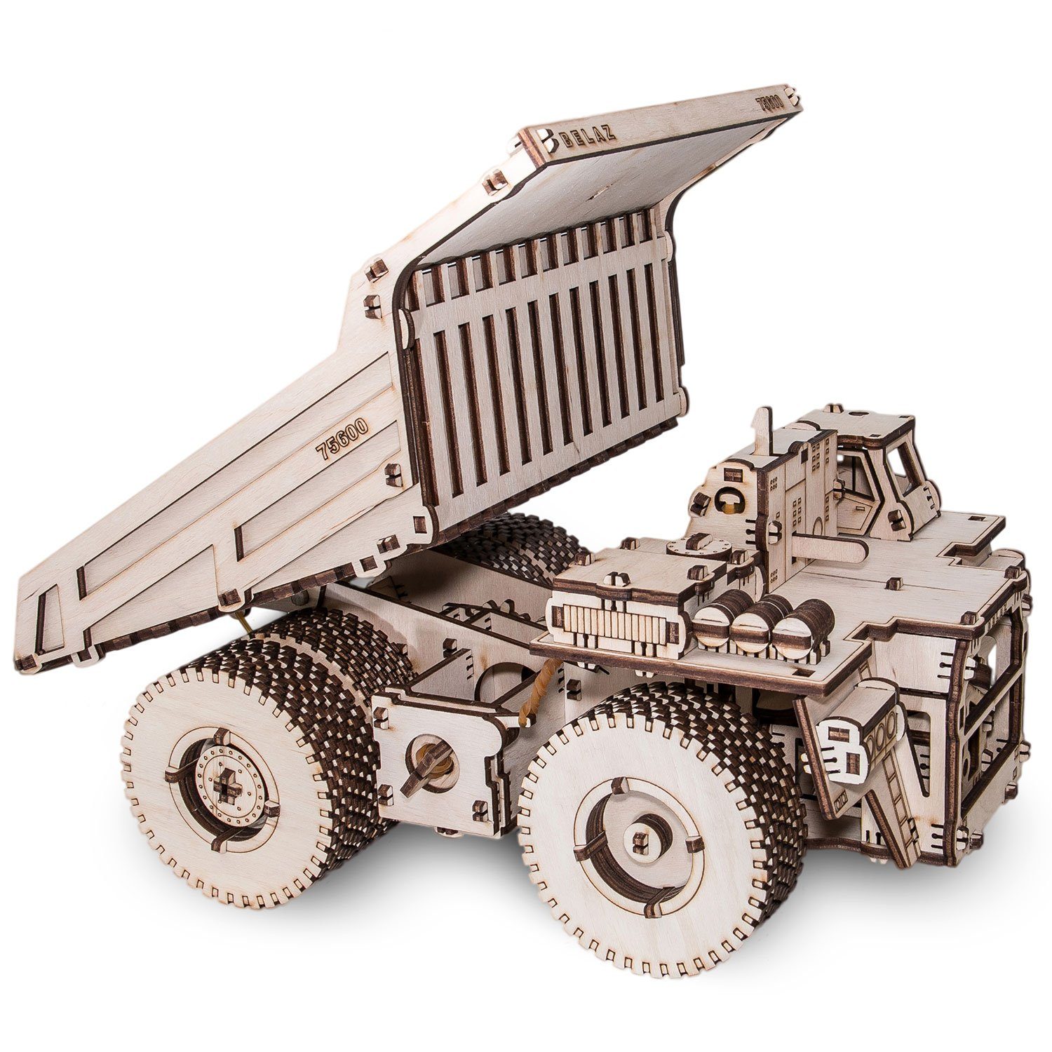 Eco Wood Art 3D-Puzzle Belaz 75600 – Großmuldenkipper – mechanischer Modellbausatz aus Holz, Puzzleteile